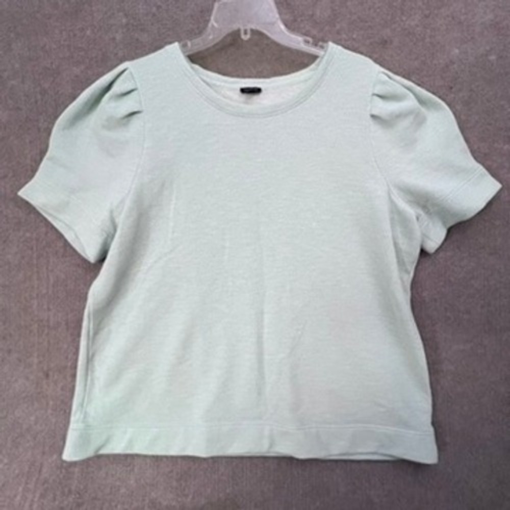 Talbots Plus Size 3X Green Puff Sleeve‎ Crew Neck Sweatshirt Top